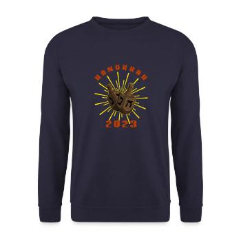 Chanukka Menora Hebräisch Jüdische Tradition - Unisex Pullover - Navy - Vorne - Alina (178cm) & Michal (187cm)
