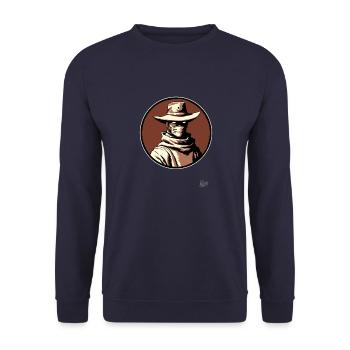 Duell am Mittag Western-Gesichtsmaske Cowboy - Unisex Pullover - Navy - Vorne - Alina (178cm) & Michal (187cm)