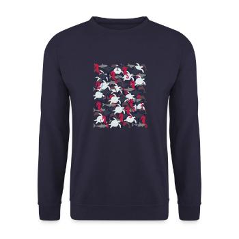Ray, shark, dolphin, sea turtle, seahorse - Unisex Sweatshirt - navy - Front - Alina (178cm) & Michal (187cm)