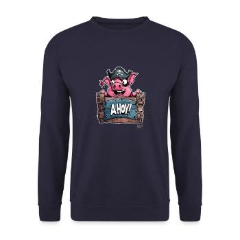 Funny Pig Pirate, Ahoy! - Unisex Sweatshirt - navy - Front - Alina (178cm) & Michal (187cm)