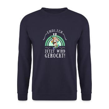 Rock Musik Regenbogen Einhorn Rock Metall - Unisex Pullover - Navy - Vorne - Alina (178cm) & Michal (187cm)
