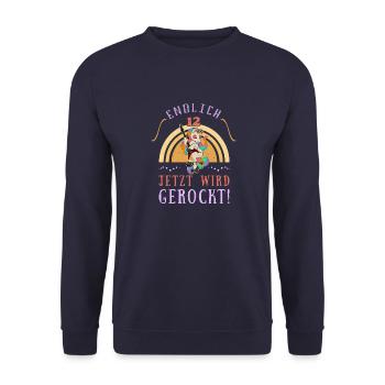 Rock Musik Regenbogen Einhorn Rock Metall - Unisex Pullover - Navy - Vorne - Alina (178cm) & Michal (187cm)