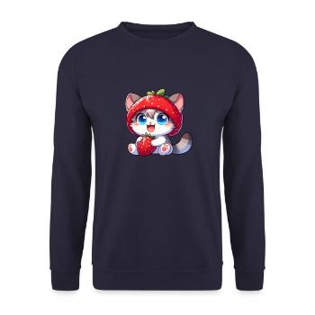 Süße Katze Erdbeere Frucht Hut Skurril - Unisex Pullover - Navy - Vorne - Alina (178cm) & Michal (187cm)