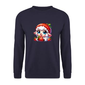 Süßes Schaf Lamm Erdbeere Frucht Hut skurril - Unisex Pullover - Navy - Vorne - Alina (178cm) & Michal (187cm)