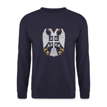 Serbe Serbien Adler Balkan Urlaub National Herkunf - Unisex Pullover - Navy - Vorne - Alina (178cm) & Michal (187cm)