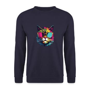 Katze Symbol Cool Kopf Party - Unisex Pullover - Navy - Vorne - Alina (178cm) & Michal (187cm)