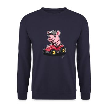 Infatigable petit cochon tracteur joyeux - Sweat-shirt Unisexe - marine - Devant - Alina (178cm) & Michal (187cm)