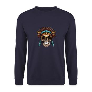 Apache Skull Indian - Unisex Sweatshirt - navy - Front - Alina (178cm) & Michal (187cm)