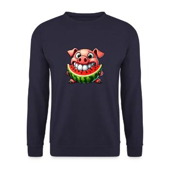 Whimsical Pig with Watermelon Joy and - Unisex Sweatshirt - navy - Front - Alina (178cm) & Michal (187cm)