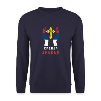 Heimat Serbien Serbisch Flagge Heimat Balkan SFRJ - Unisex Pullover - Navy - Vorne - Alina (178cm) & Michal (187cm)