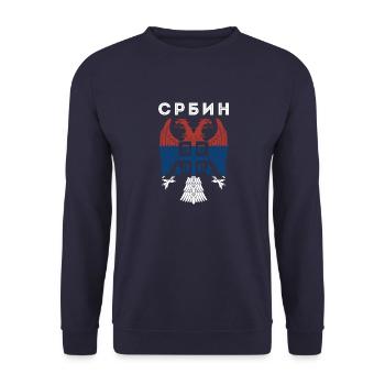 Serbe Serbisch Flagge Adler Landesfarben Balkan Re - Unisex Pullover - Navy - Vorne - Alina (178cm) & Michal (187cm)