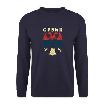 Serbe Serbisch Flagge Adler Landesfarben Balkan Re - Unisex Pullover - Navy - Vorne - Alina (178cm) & Michal (187cm)