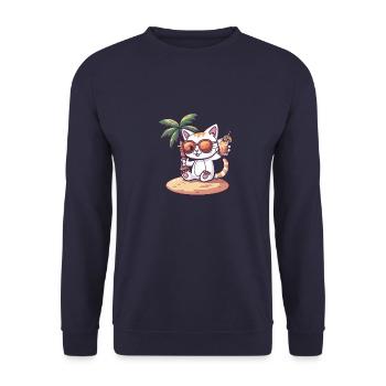 Cat Summer Beach Comic - Unisex Sweatshirt - navy - Front - Alina (178cm) & Michal (187cm)