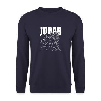Rastafari Löwe von Judah Rasta Christentum Juda - Unisex Pullover - Navy - Vorne - Alina (178cm) & Michal (187cm)