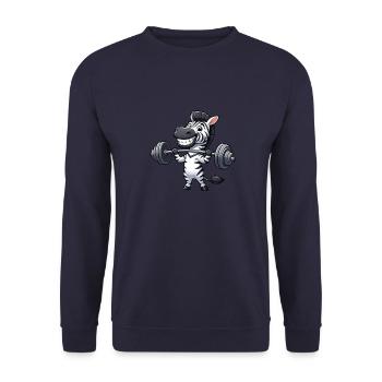 Zebra Hantel Gewichtheber Workout Barbell Stark - Unisex Pullover - Navy - Vorne - Alina (178cm) & Michal (187cm)