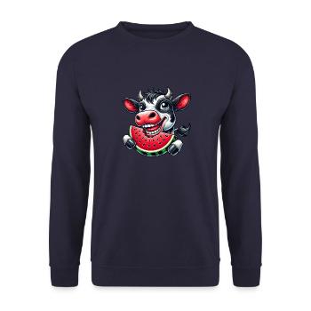 Vache Bull Bull avec pastèque Summery - Sweat-shirt Unisexe - marine - Devant - Alina (178cm) & Michal (187cm)