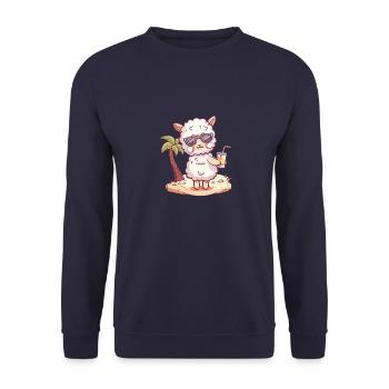 Alpaca Llama Summer Beach Comic - Unisex Sweatshirt - navy - Front - Alina (178cm) & Michal (187cm)