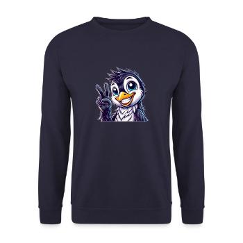 Cute Penguin Shows Teeth Joy Cartoon Peace - Unisex Sweatshirt - navy - Front - Alina (178cm) & Michal (187cm)
