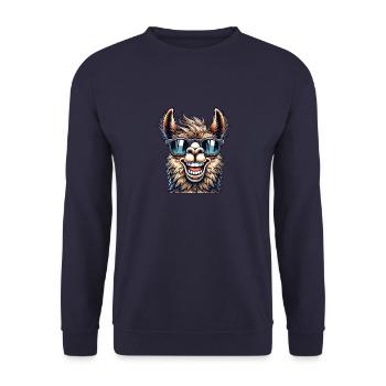 Cool llama alpaca with sunglasses summer - Unisex Sweatshirt - navy - Front - Alina (178cm) & Michal (187cm)