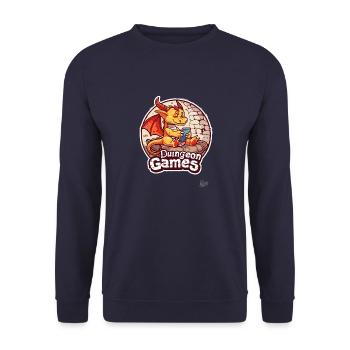 kleiner süßer Drache spielt Kerker Video Spiele - Unisex Pullover - Navy - Vorne - Alina (178cm) & Michal (187cm)