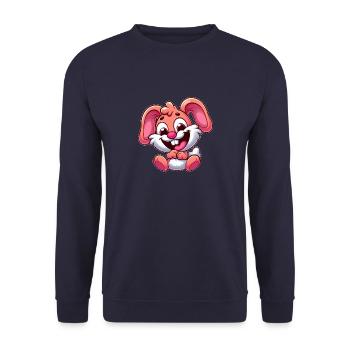 Süßer Hase Kaninchen Bunny Cartoon Rosa Pink - Unisex Pullover - Navy - Vorne - Alina (178cm) & Michal (187cm)