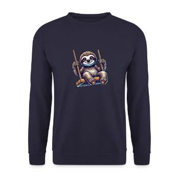 mignon paresseux balançoire dessin animé aire de jeux animal - Sweat-shirt Unisexe - marine - Devant - Alina (178cm) & Michal (187cm)