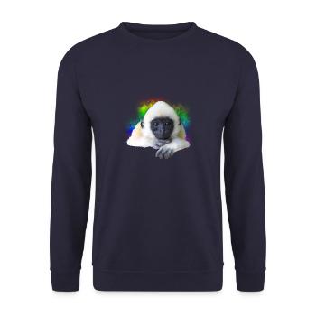 Gibbon Affe Regenbogen Niedliches kleines Primatentier - Unisex Pullover - Navy - Vorne - Alina (178cm) & Michal (187cm)