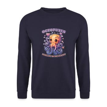 Lustiges Kraken Kopffüßer Tintenfisch Geschenk - Unisex Pullover - Navy - Vorne - Alina (178cm) & Michal (187cm)