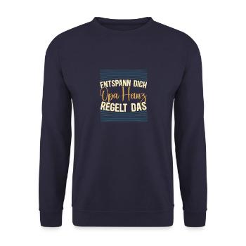 Entspann dich Opa Heinz regelt das - Unisex Pullover - Navy - Vorne - Alina (178cm) & Michal (187cm)