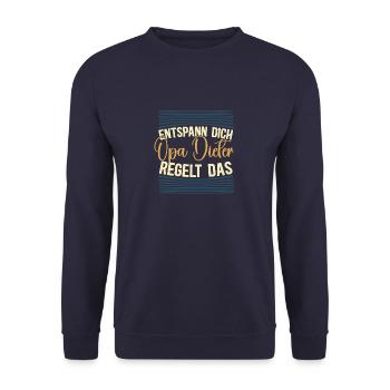 Entspann dich Opa Dieter regelt das - Unisex Pullover - Navy - Vorne - Alina (178cm) & Michal (187cm)