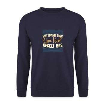 Entspann dich Opa Kurt regelt das - Unisex Pullover - Navy - Vorne - Alina (178cm) & Michal (187cm)