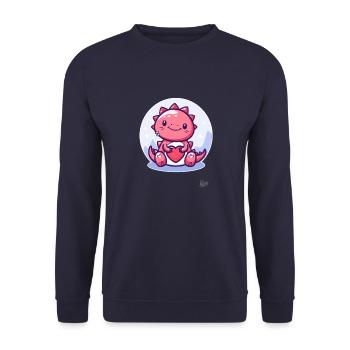 Cute Lucky Dino Dragon with Heart for Love - Unisex Sweatshirt - navy - Front - Alina (178cm) & Michal (187cm)