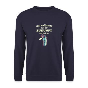 Ich träumte von der Zukunft und bekam feste Deckel - Unisex Pullover - Navy - Vorne - Alina (178cm) & Michal (187cm)