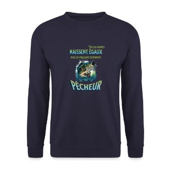 Cadeau pour pêcheur.Tous les hommes naissent égaux - Sweat-shirt Unisexe - marine - Devant - Alina (178cm) & Michal (187cm)