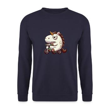 Unicorn on tricycle funny whimsical mythical creature - Unisex Sweatshirt - navy - Front - Alina (178cm) & Michal (187cm)