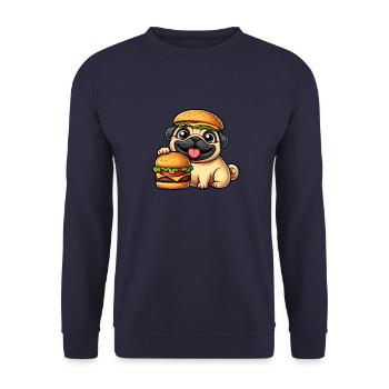 Whimsical Pug with Hat Cheeseburger Fast Food Dog - Unisex Sweatshirt - navy - Front - Alina (178cm) & Michal (187cm)