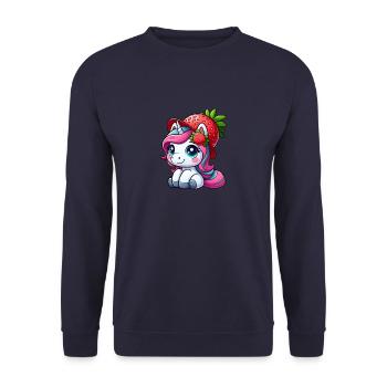Süßes Einhorn mit Erdbeere Fruchtig Sommer Skurril - Unisex Pullover - Navy - Vorne - Alina (178cm) & Michal (187cm)