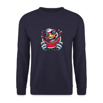 Coole Ente Sommer Wassermelone Comic - Unisex Pullover - Navy - Vorne - Alina (178cm) & Michal (187cm)