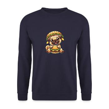 Whimsical Pug Burger Hat Dog Fast Food - Unisex Sweatshirt - navy - Front - Alina (178cm) & Michal (187cm)