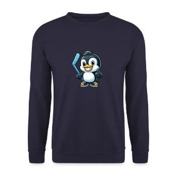 Pinguin Eishockeyspieler lustiges Eishockey Design - Unisex Pullover - Navy - Vorne - Alina (178cm) & Michal (187cm)