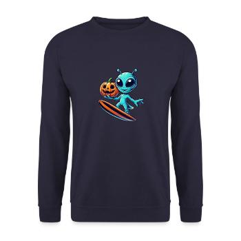 Halloween Alien Surfer Cute Alien Surf - Unisex Sweatshirt - navy - Front - Alina (178cm) & Michal (187cm)