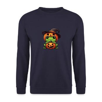 Cute Halloween Frog Witch Hat Pumpkin Cartoon - Unisex Sweatshirt - navy - Front - Alina (178cm) & Michal (187cm)