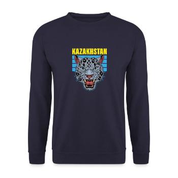 Republik Kasachstan Asien Schneeleopard - Unisex Pullover - Navy - Vorne - Alina (178cm) & Michal (187cm)