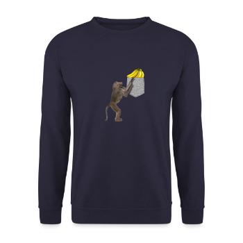 Singe Babouin Atteignant Banane Dans Fausse Poche - Sweat-shirt Unisexe - marine - Devant - Alina (178cm) & Michal (187cm)