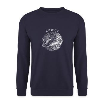 Simurgh Mythologie Faravahar Zarathustra Persien - Unisex Pullover - Navy - Vorne - Alina (178cm) & Michal (187cm)