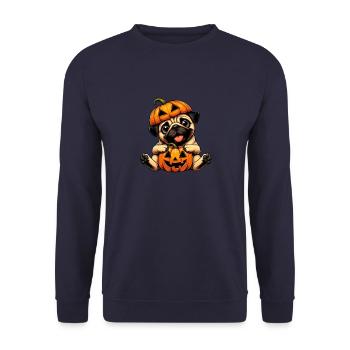Halloween Carlin Chien Citrouille Mignon Dessin animé - Sweat-shirt Unisexe - marine - Devant - Alina (178cm) & Michal (187cm)