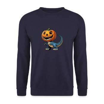 Halloween T-Rex Dinosaur Funny Whimsical Comic - Unisex Sweatshirt - navy - Front - Alina (178cm) & Michal (187cm)