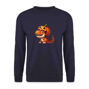 Funny Halloween T-Rex Dinosaur Comic - Unisex Sweatshirt - navy - Front - Alina (178cm) & Michal (187cm)