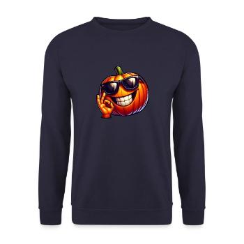 Cool Halloween pumpkin with sunglasses - Unisex Sweatshirt - navy - Front - Alina (178cm) & Michal (187cm)