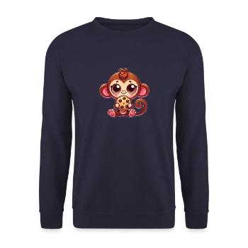 variation 30404Süßer Affe Schimpanse Cookie Cartoo - Unisex Pullover - Navy - Vorne - Alina (178cm) & Michal (187cm)